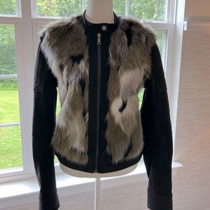 BCBG Max Azria Faux fur and Suede Moto Jacket